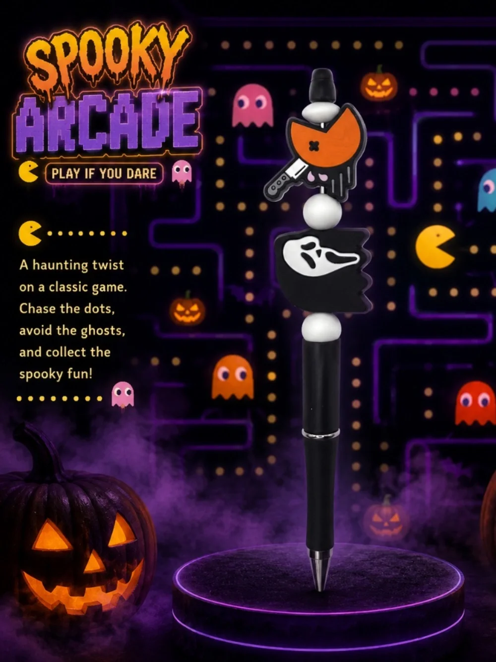 Spooky Arcade Ghost Beaded Pen